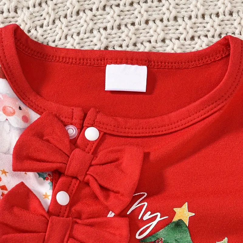 2PCS Lovely Santa Claus And Christmas Tree Printed Baby Jumpsuit