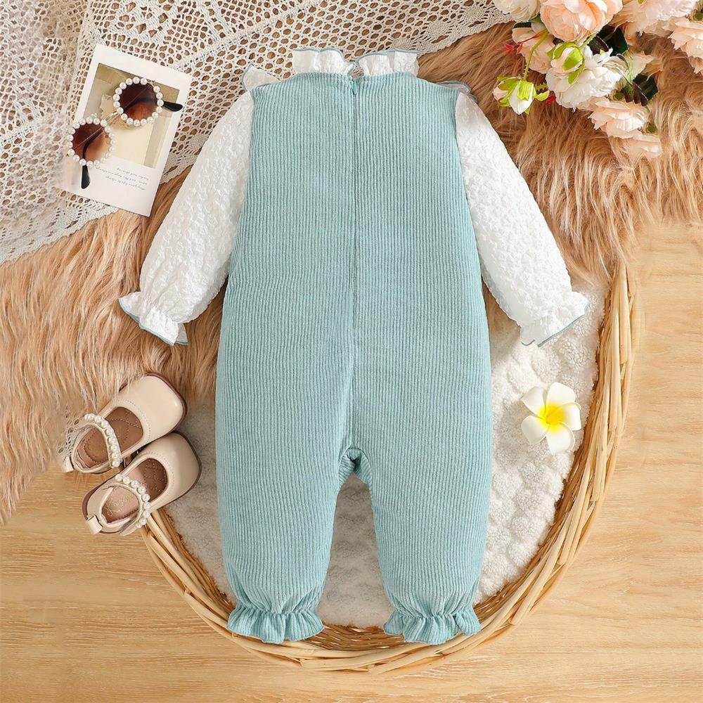 Ruffle Collar Frill Butterfly Decor Long Sleeve Baby Girl Jumpsuit