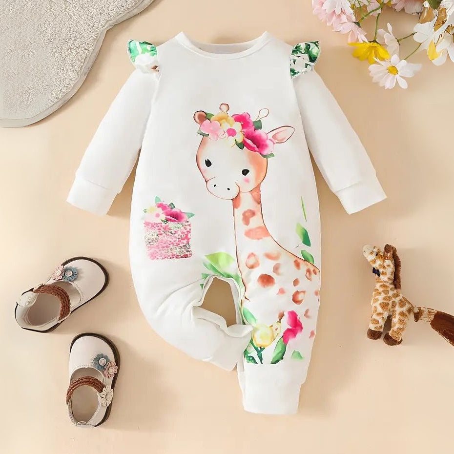 Graceful Giraffe Printed Long Sleeve Baby Jumpsuit
