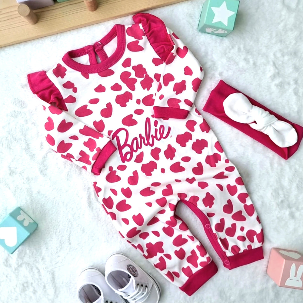 2PCS Barbie Letter Heart Printed Long Sleeve Baby Jumpsuit