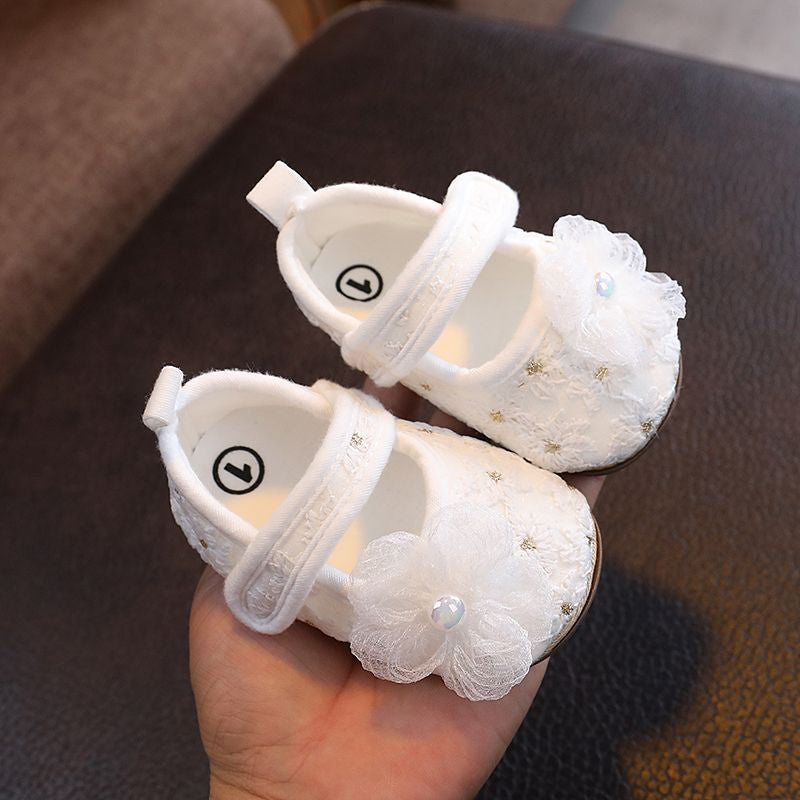 Baby Girl Pearl Flower Breathable Non-Slip Soft Sole Prewalker Shoes