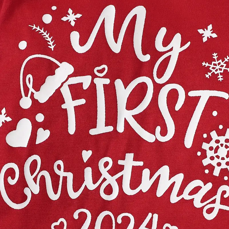 2PCS My First Christmas 2024 Letter Printed Baby Jumpsuit