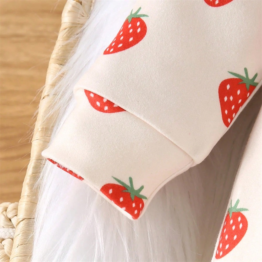 2PCS Cute Strawberry Printed Long Sleeve Baby Jumpsuit