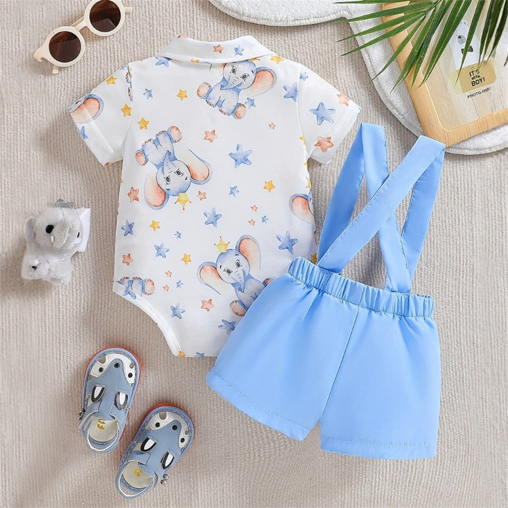 2PCS Summer Elephant Printed Short Sleeve Baby Set