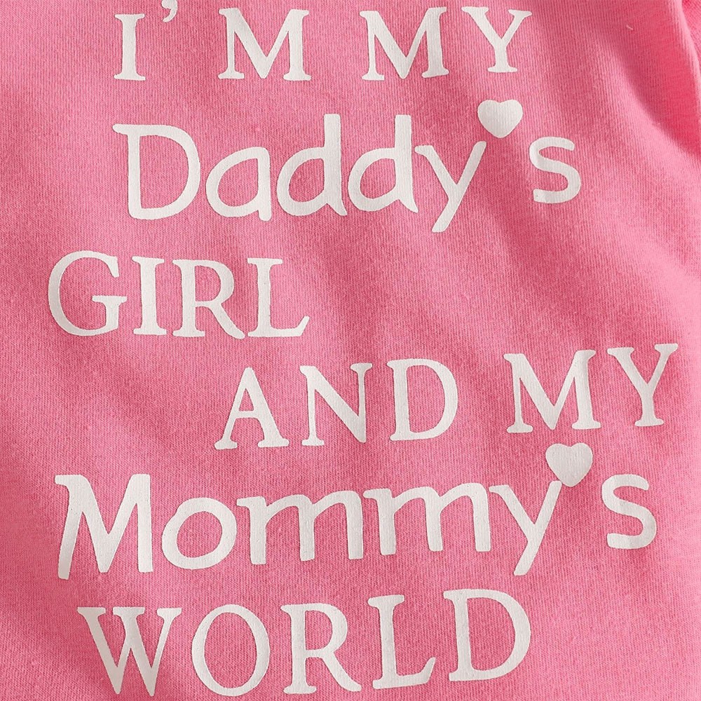 3PCS Daddy's Girl Mommy's World Letter Butterfly Print Baby Set