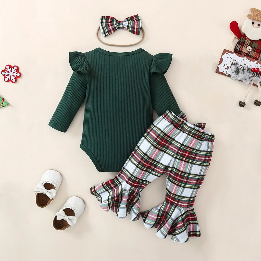 3PCS Stylish Plaid Printed Long Sleeve Baby Set