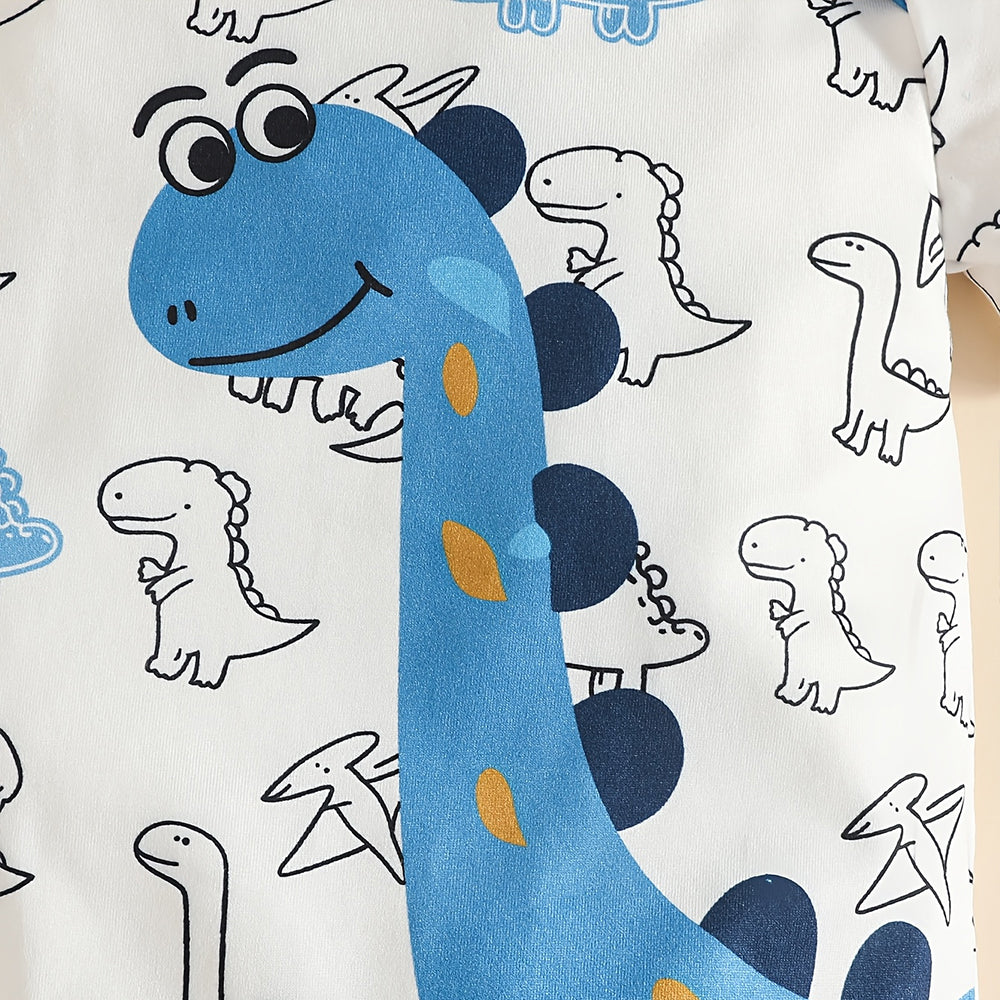 3PCS Cute Dinosaur Print Short Sleeve Baby Boy Set