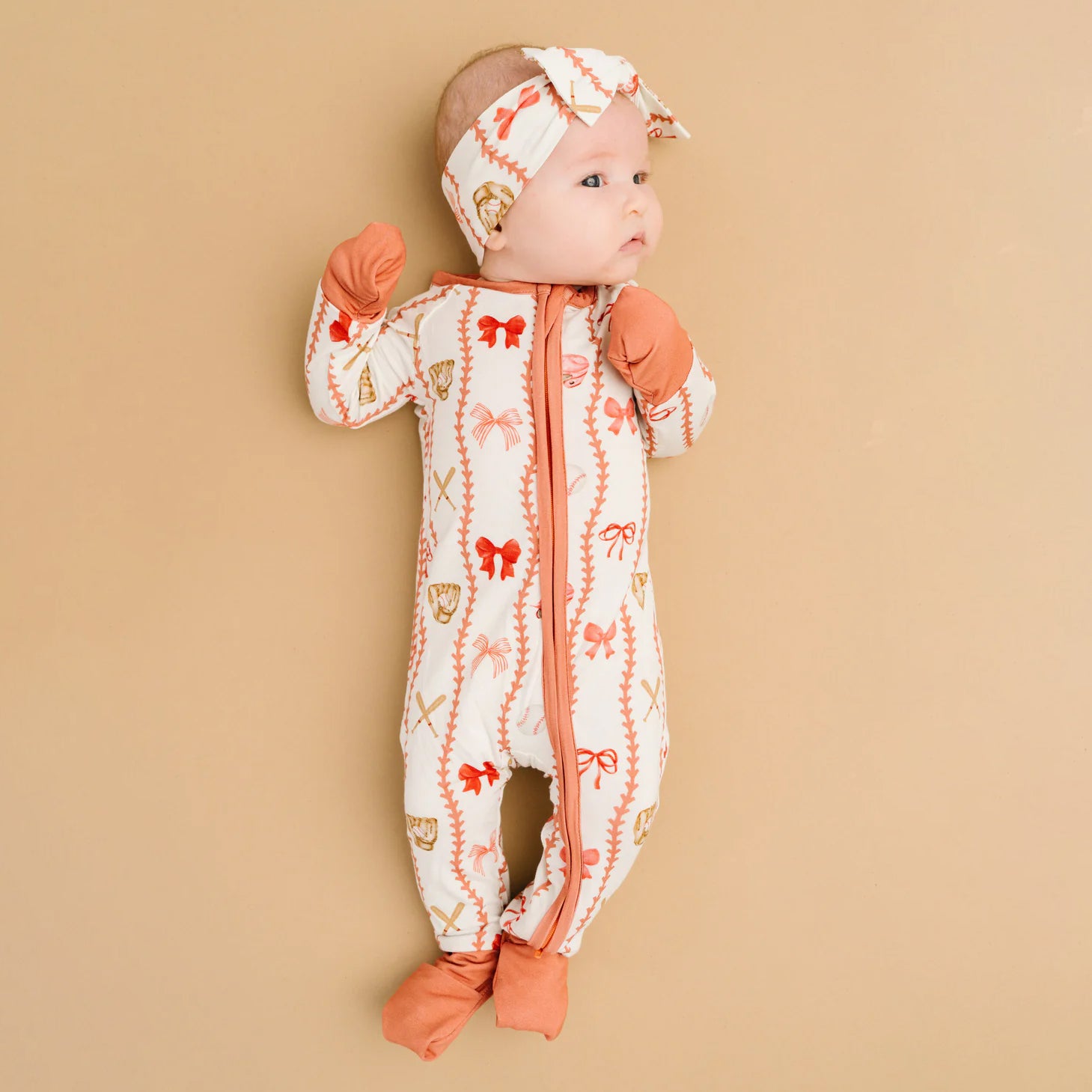 2PCS Refined Bow Print Long Sleeve Zipper Baby Jumpsuit