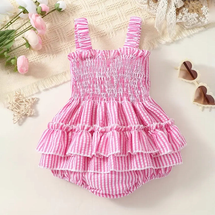 Stylish Stripe Printed Sleeveless Bow Decoration Baby Romper