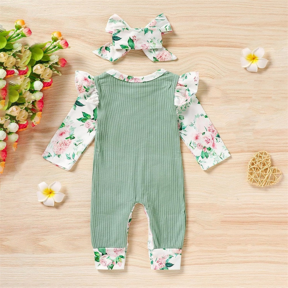 2PCS The Princess Has Arrived Letter Floral Print Baby Jumpsuit