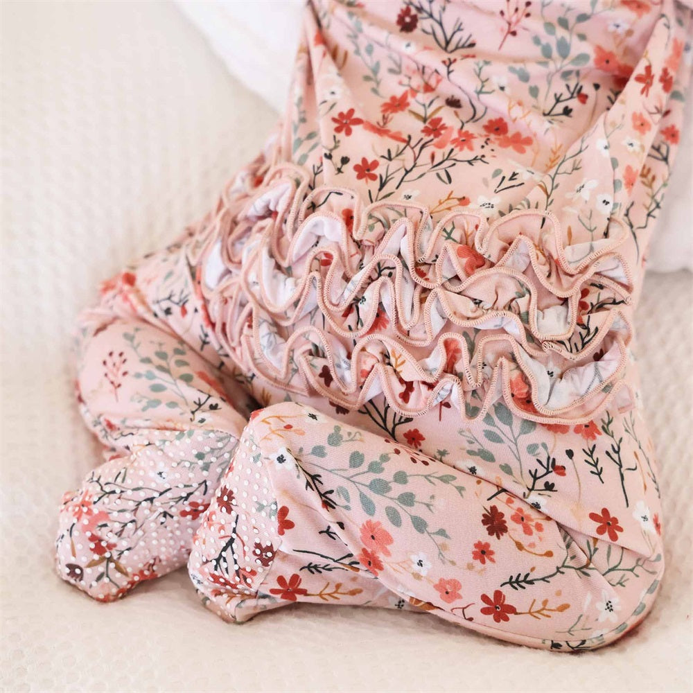 Casual Allover Floral Print Ruffle Long Sleeve Baby Jumpsuit