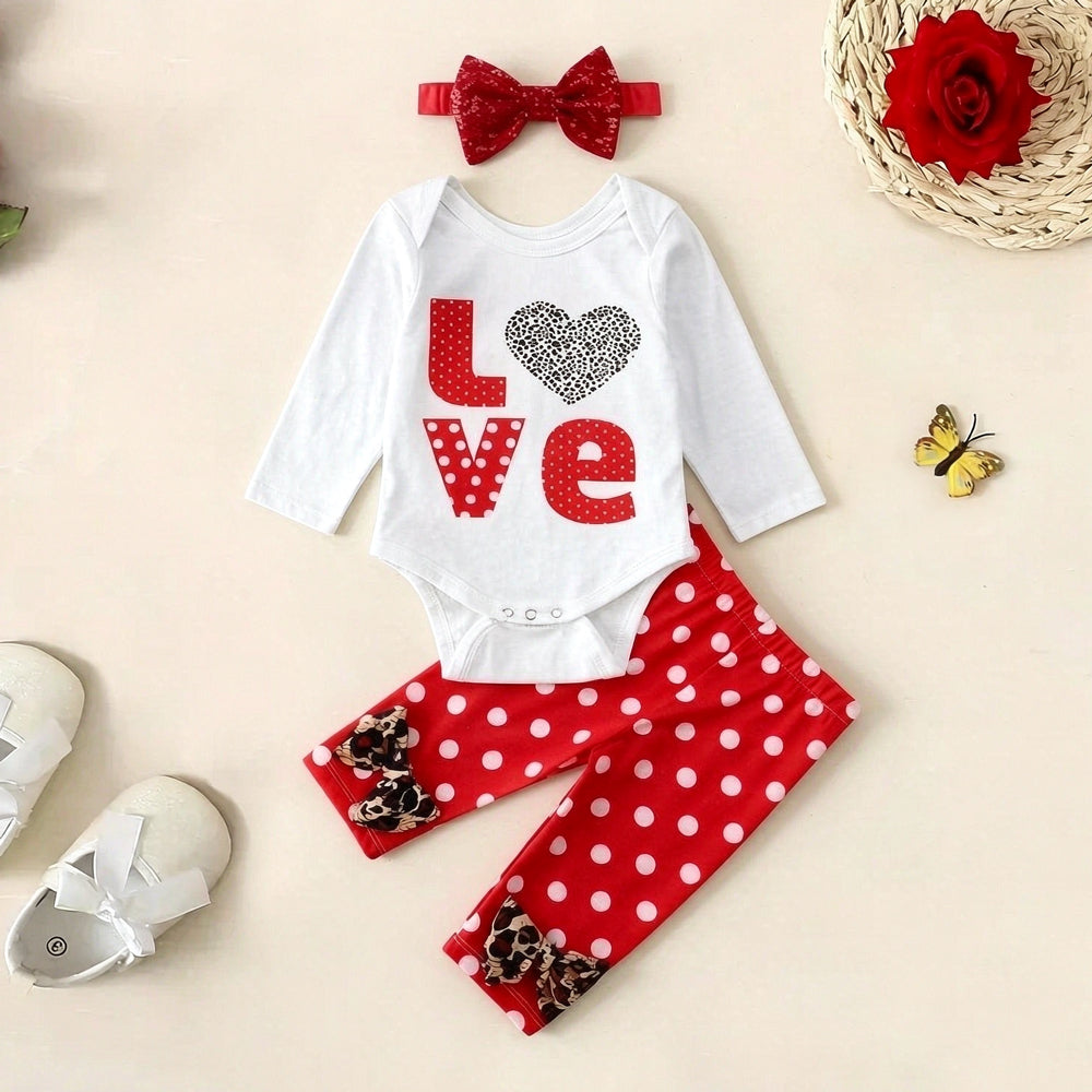 3PCS Stylish Polka Dot Print Long Sleeve Baby Set