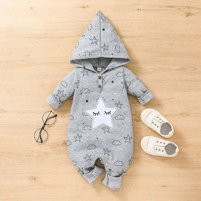 Classic Star Printed Hooded Baby Jumpsuit