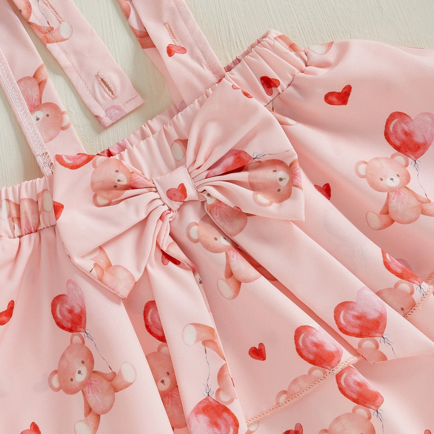 3PCS Lovely Bear Print Long Sleeve Suspender Baby Girl Set