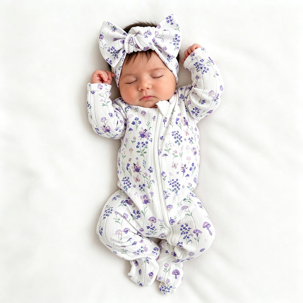 2PCS Exquisite Floral Printed Long Sleeve Baby Zipper Jumpsuit