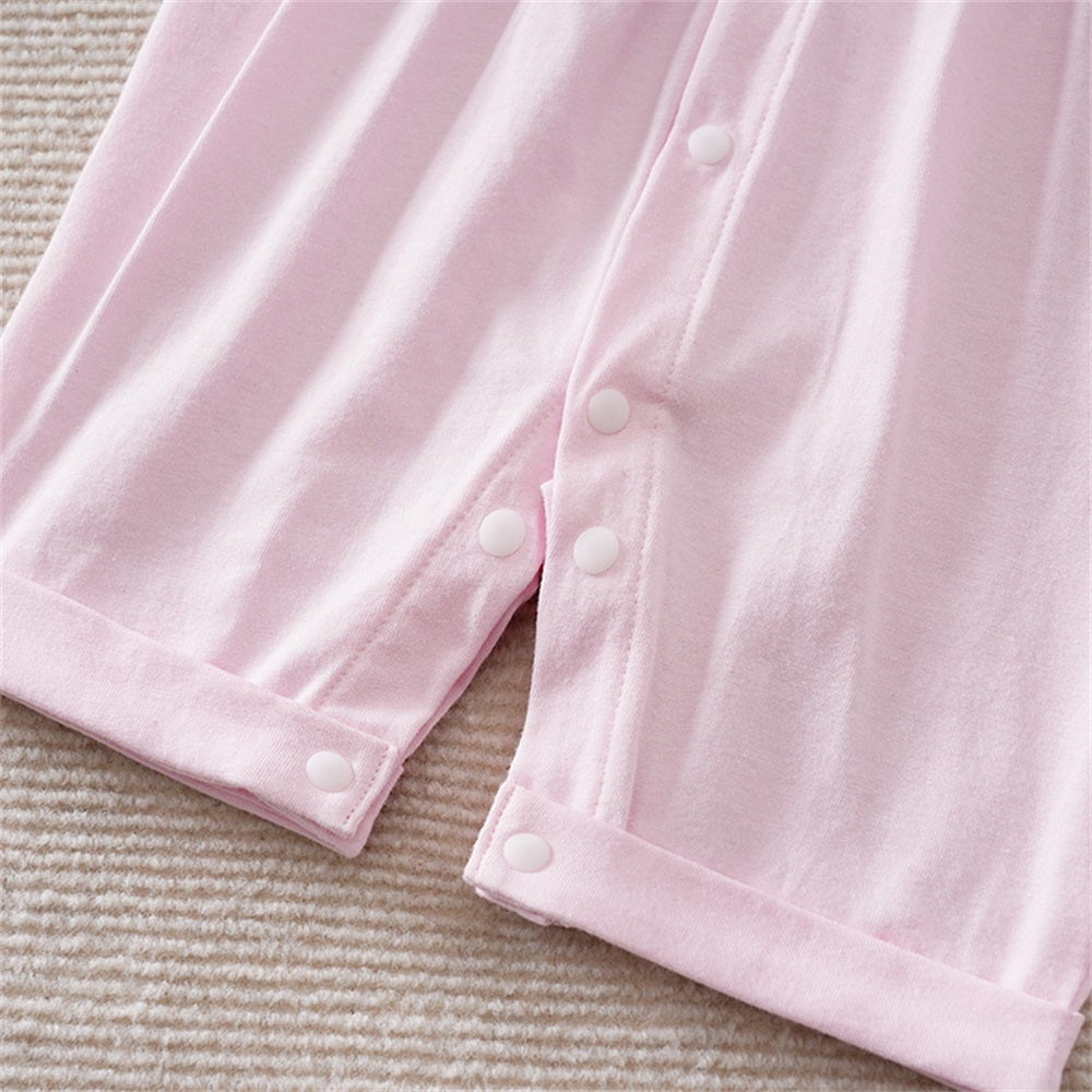 Sweet Pink Lapel Short Sleeve Baby Jumpsuit