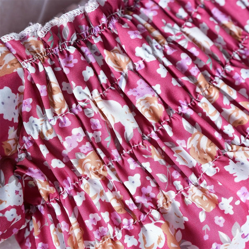 2PCS Allover Floral Printed Bubble Sleeve Baby Romper