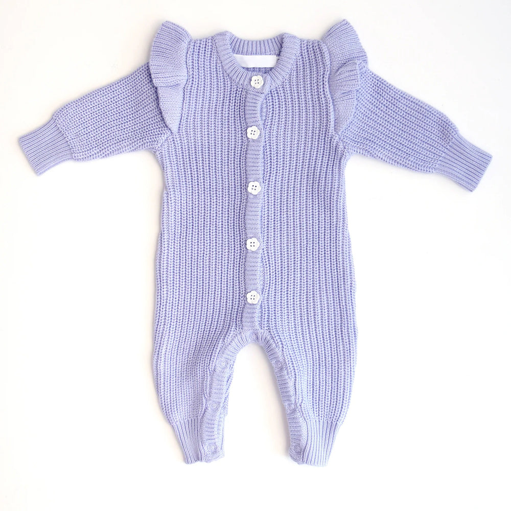 Adorable Knit Solid Color Long Sleeve Baby Jumpsuit