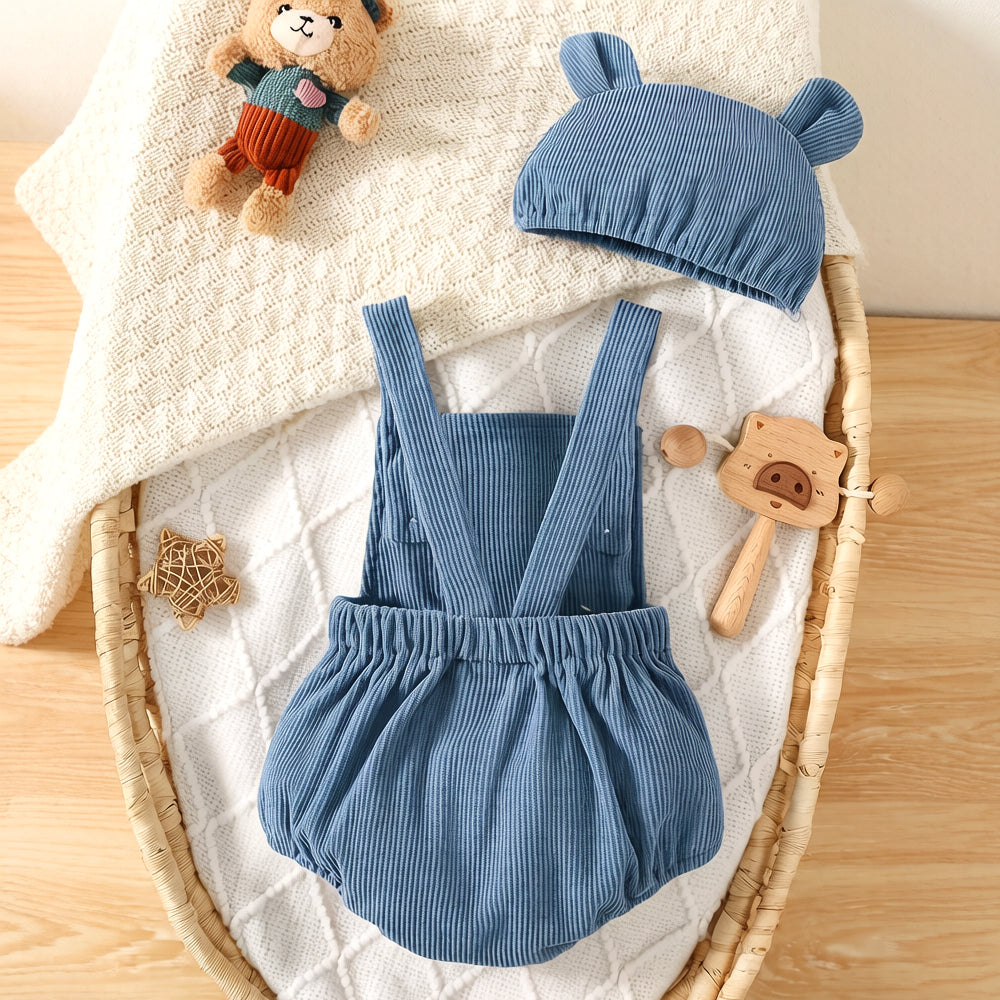 2PCS Casual Bear Embroidery Sleeveless Baby Romper
