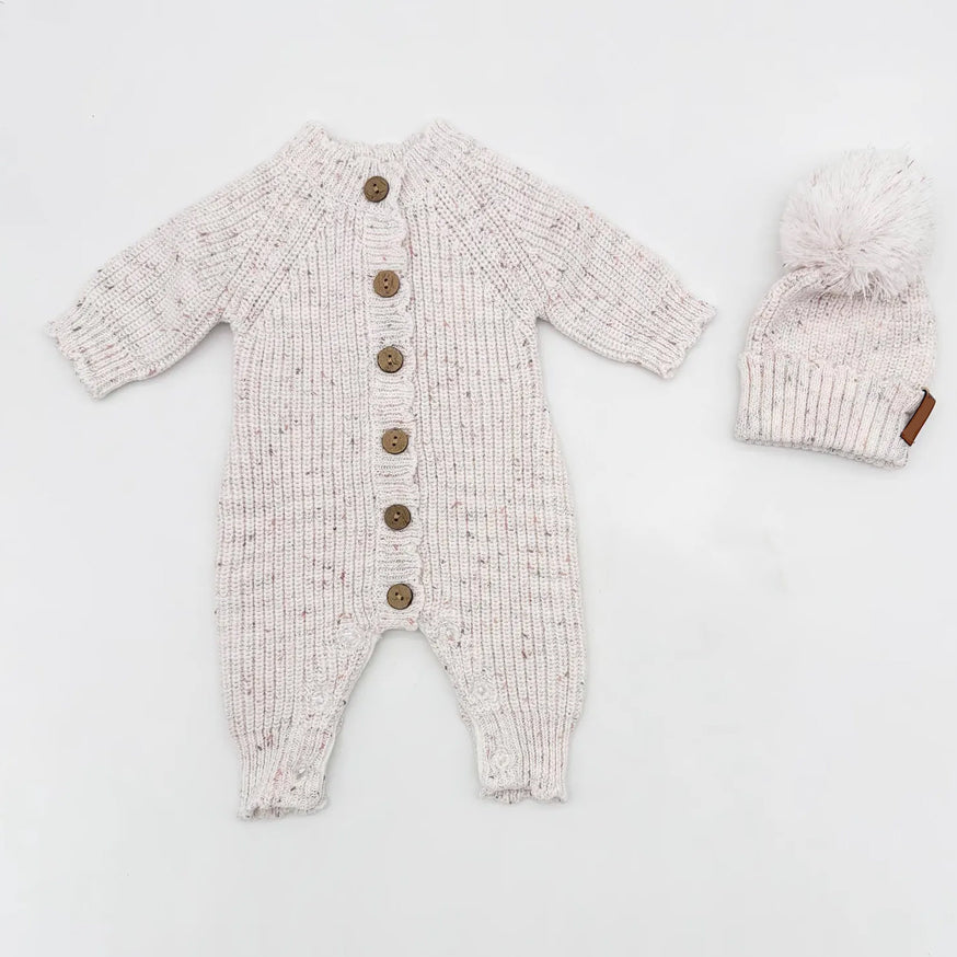 2PCS Comfy Solid Color Long Sleeve Baby Knit Jumpsuit