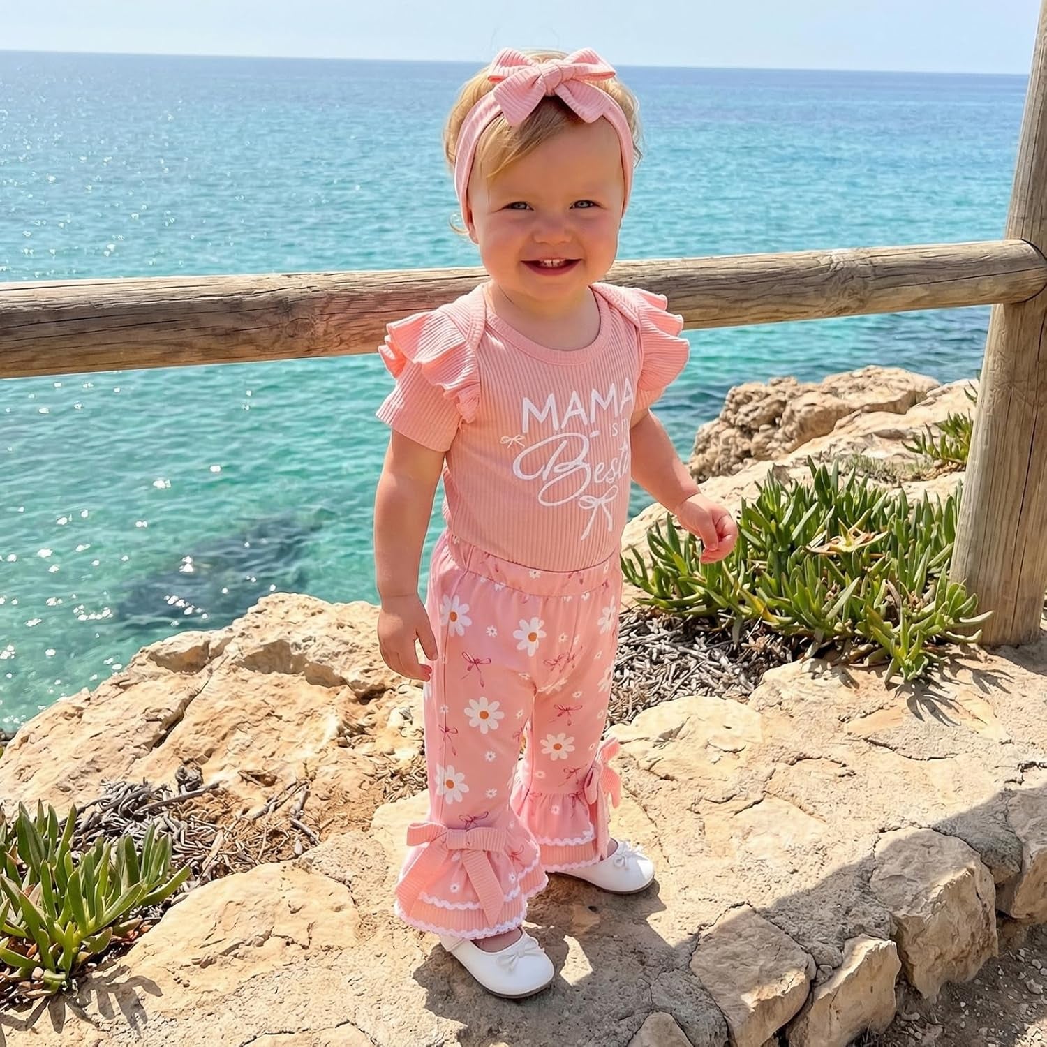 3PCS Mama is My Bestie Letter Floral Printed Baby Set
