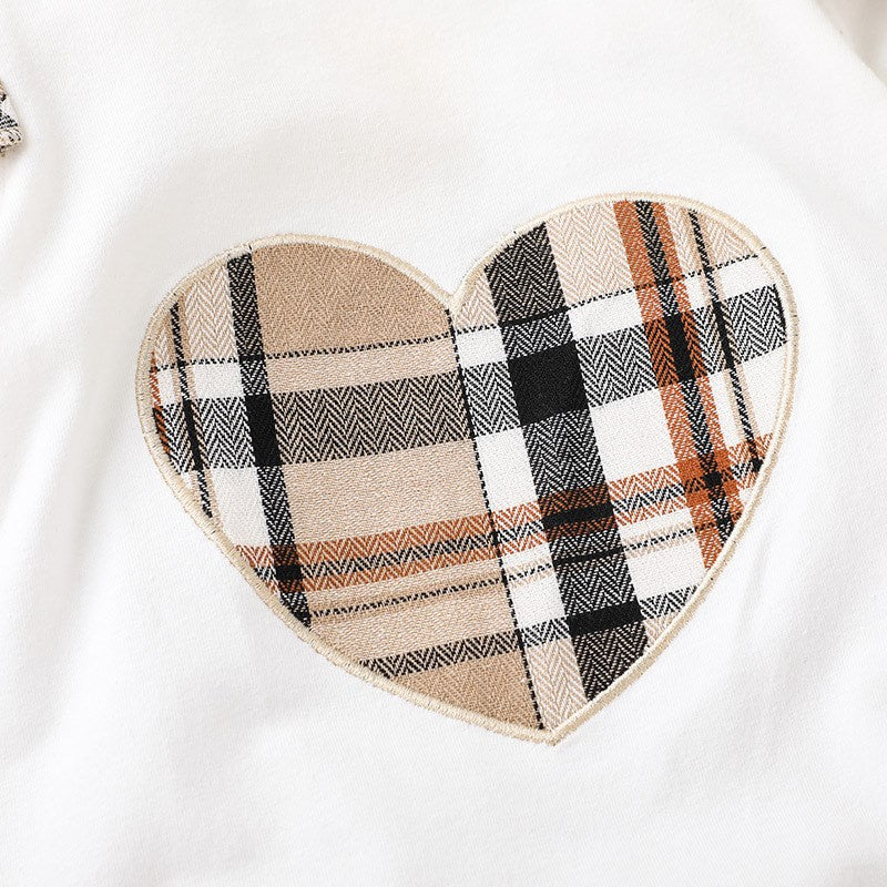 Cute Heart Plaid Appliqué Patch Long Sleeve Baby Jumpsuit
