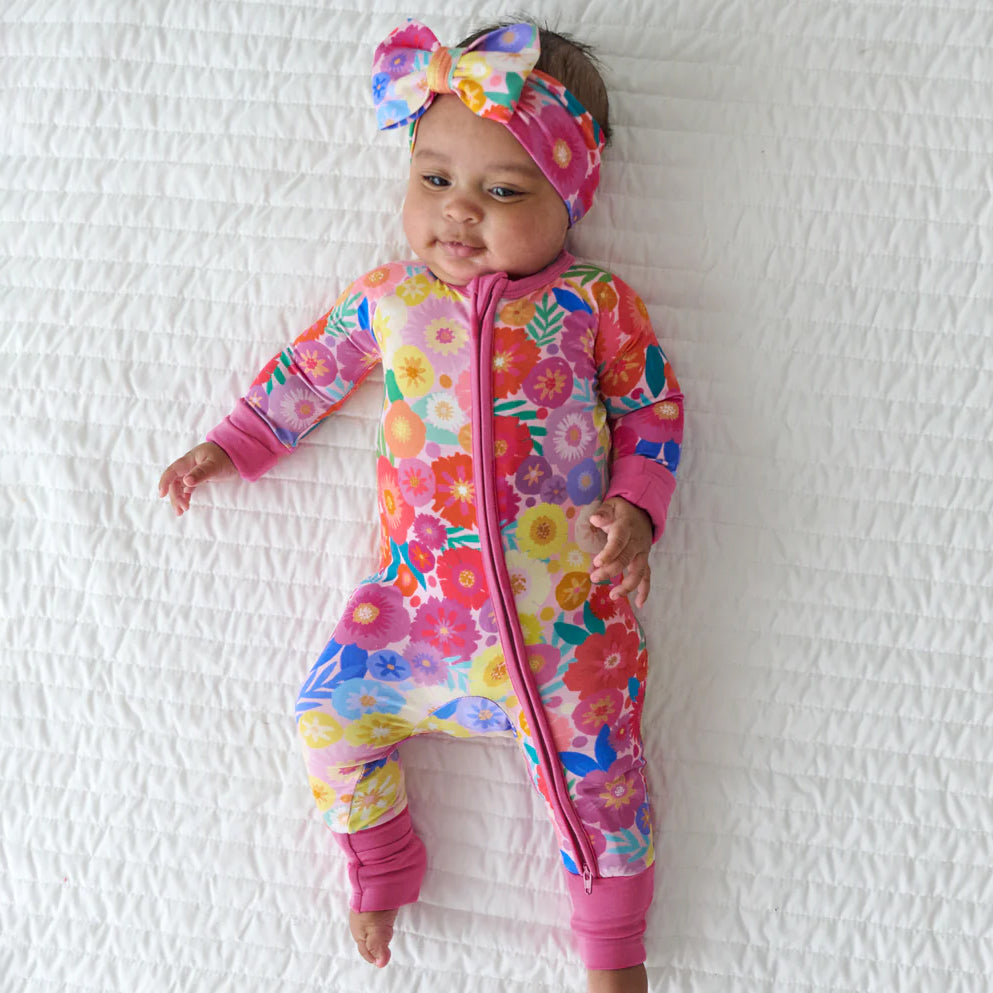 2PCS Allover Floral Printed Long Sleeve Zipper Baby Jumpsuit