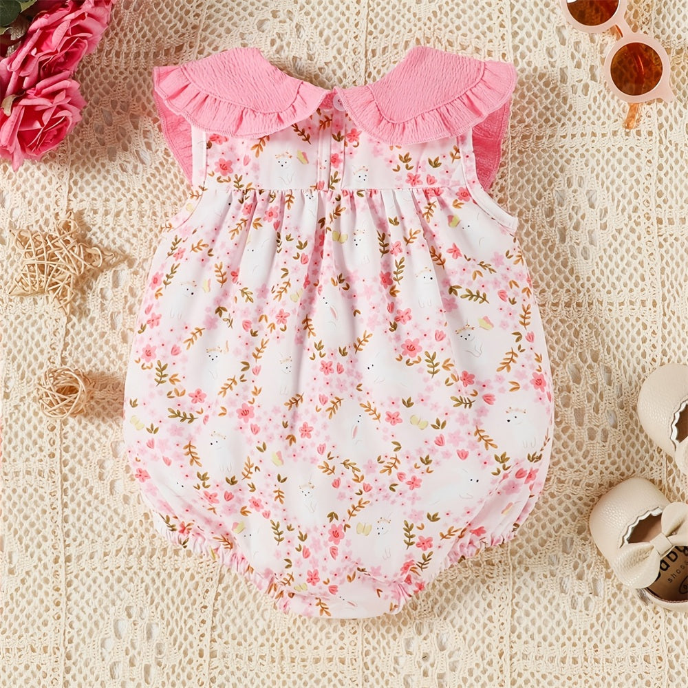 Charming Floral Print Baby Girl Romper
