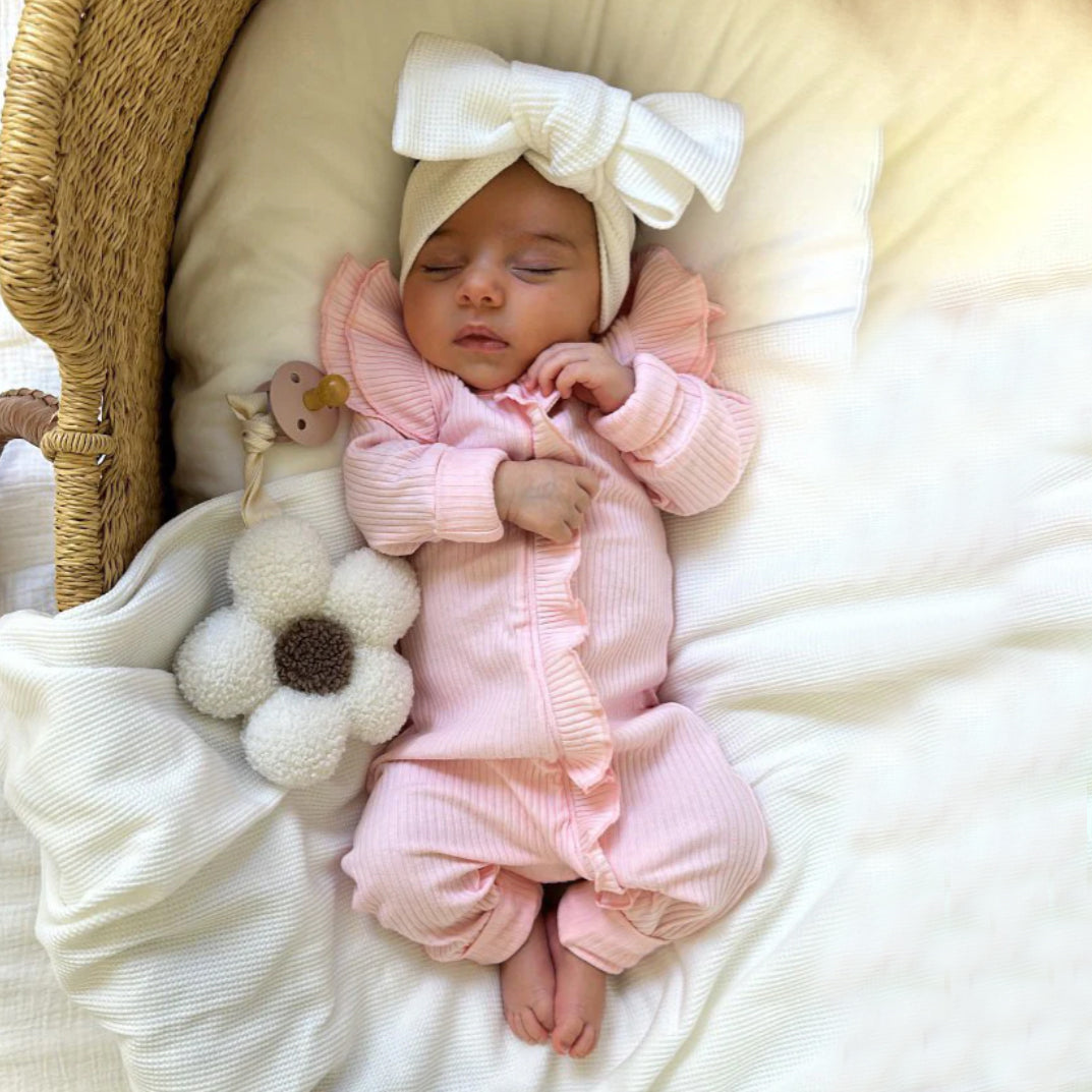 Soft Solid Color Ribbed Long Sleeve Baby Jumpsuit