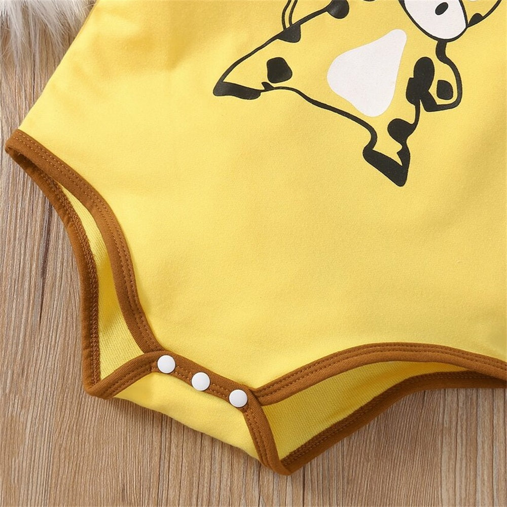 3PCS Adorable Giraffe Printed Long Sleeve Baby Set