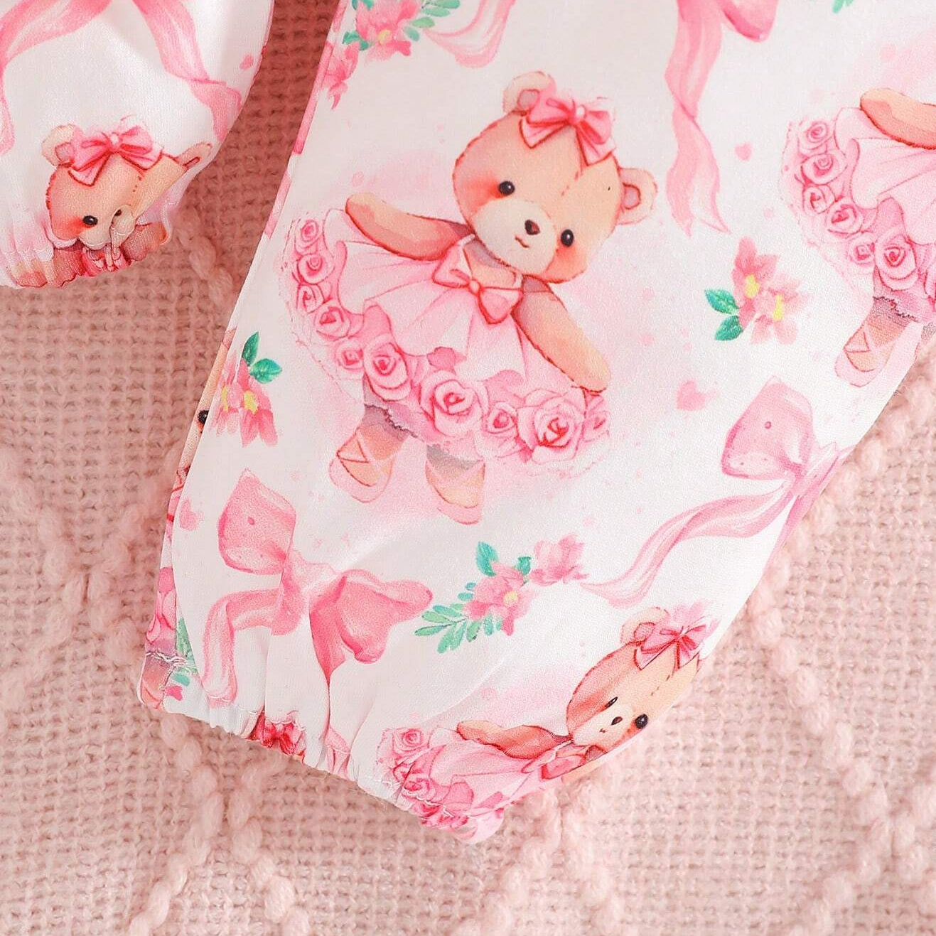 3PCS Little Sister Letter Bear Printed Long Sleeve Baby Set