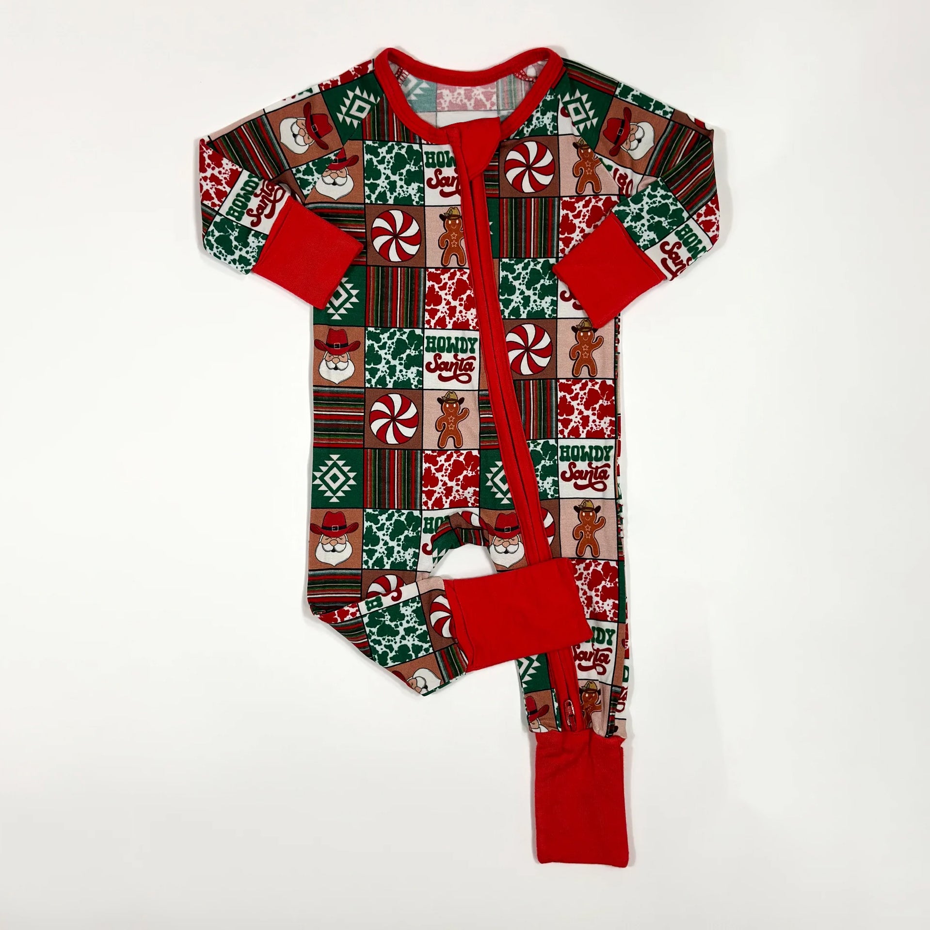 Howdy Santa Printed Long Sleeve Zipper Baby Jumpsuit