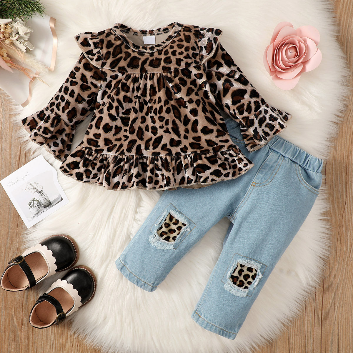 2PCS Cute Leopard Printed Baby Set