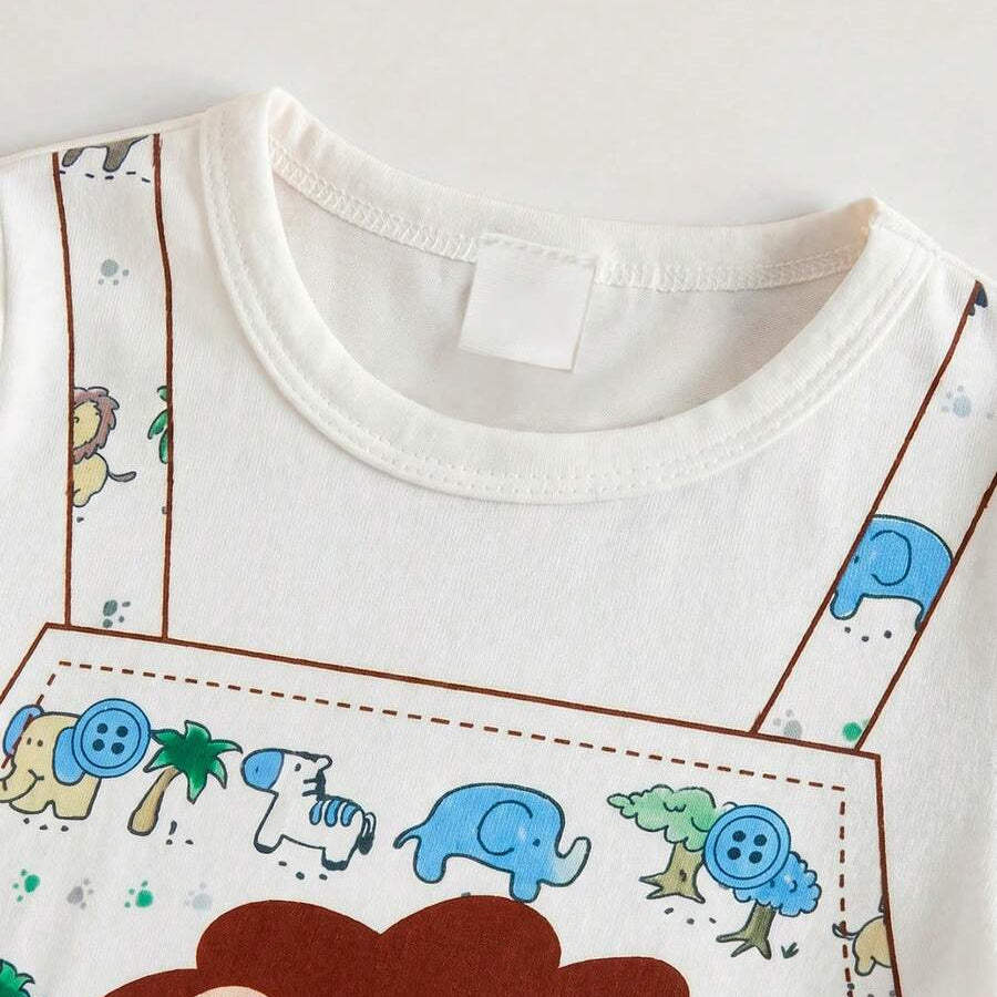 Adorable Lion & Safari Animal Print Short Sleeve Baby Jumpsuit