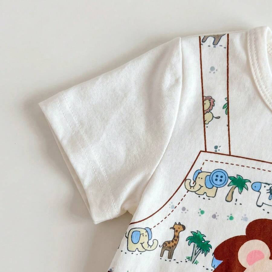 Adorable Lion & Safari Animal Print Short Sleeve Baby Jumpsuit