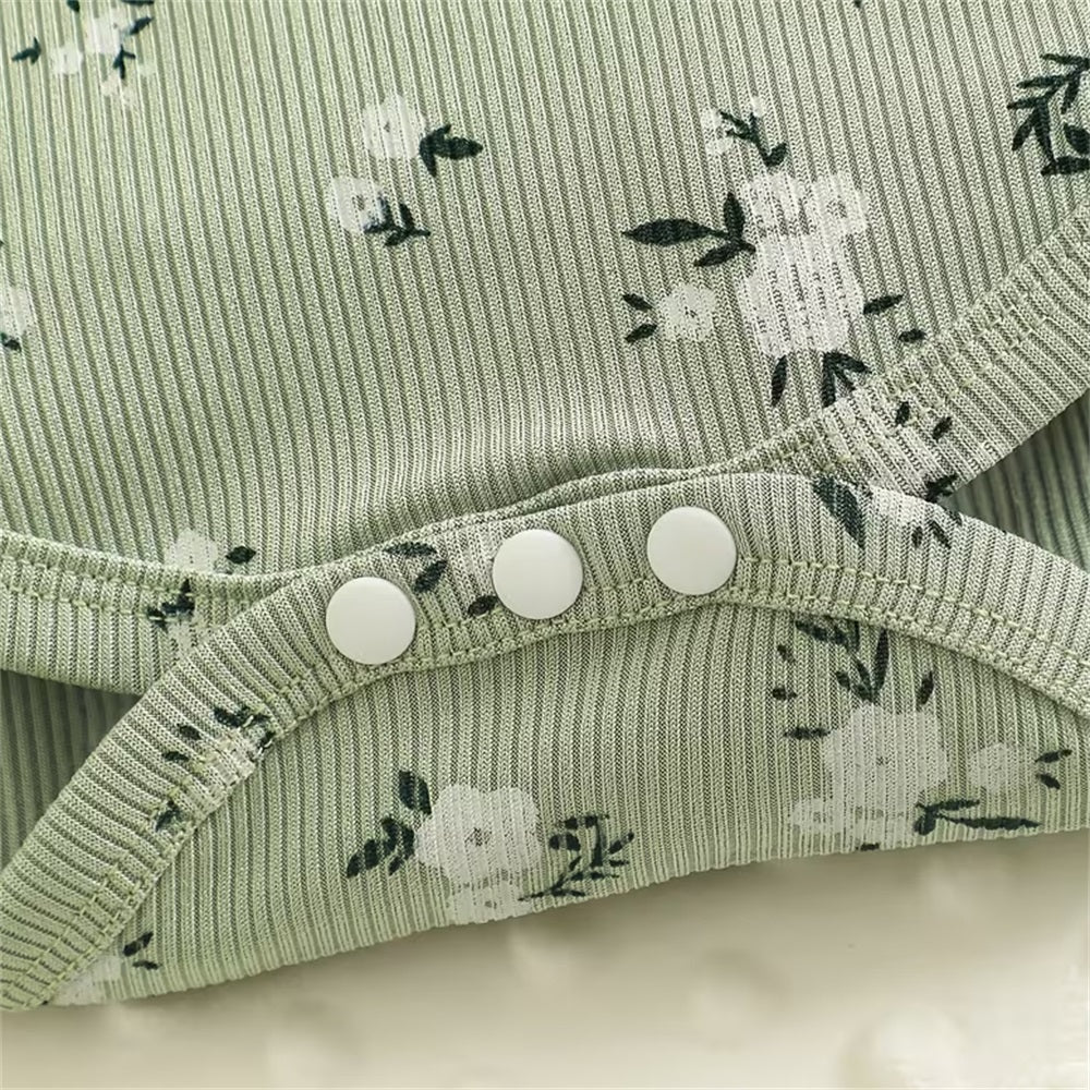 3PCS Floral Print Ruffled Long Sleeve Baby Set