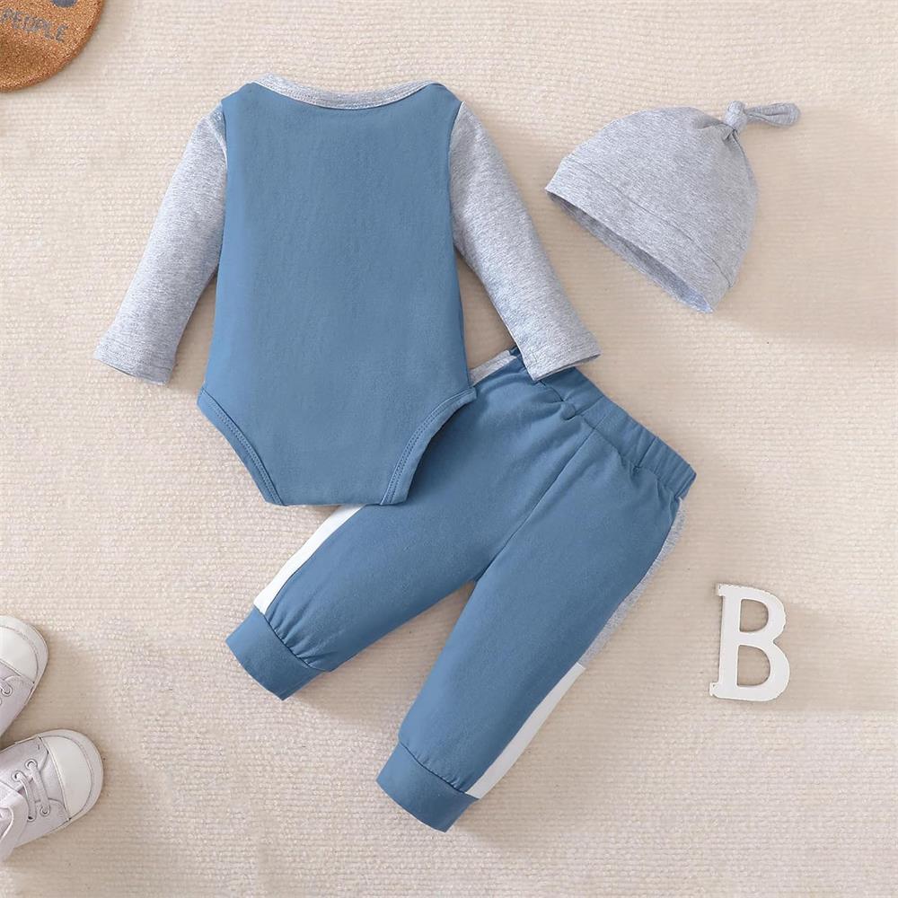 3PCS Mama' Boy Letter Print Long Sleeve Baby Set