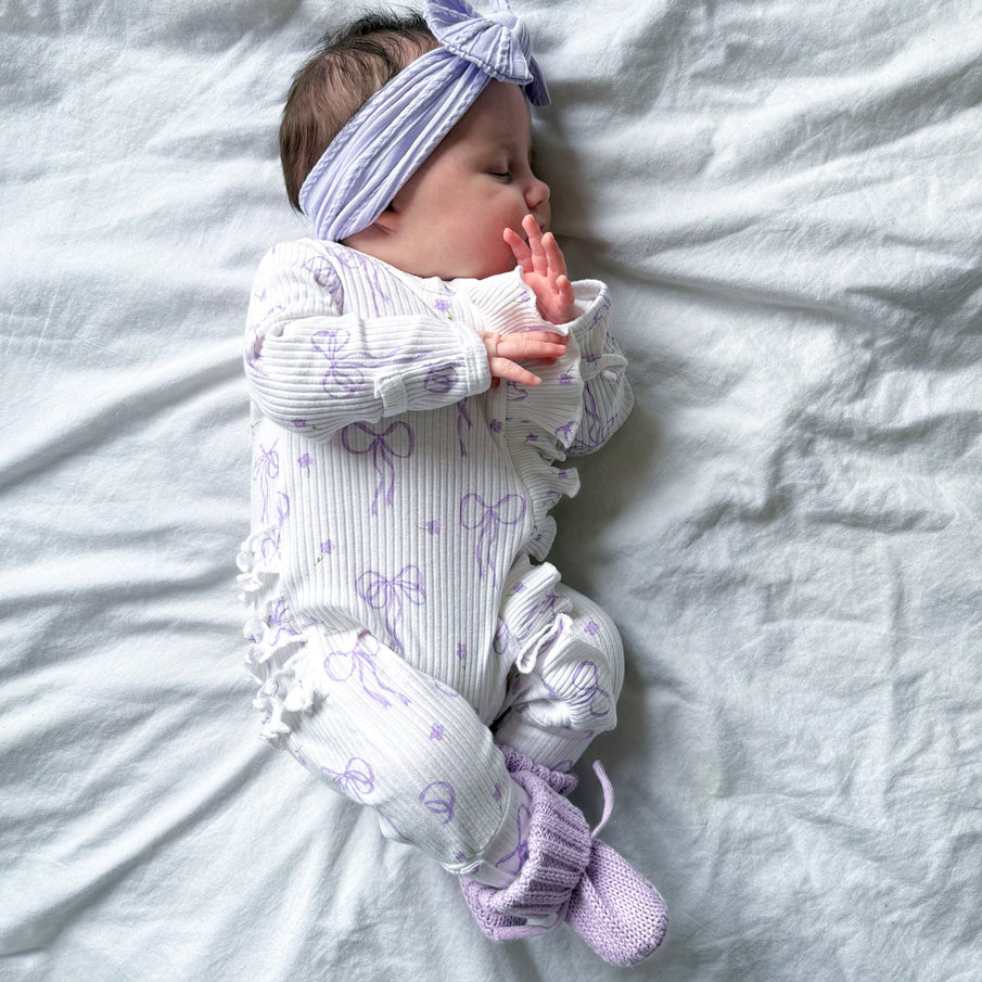 2PCS Elegant Bow Printed Long Sleeve Zipper Baby Jumpsuit