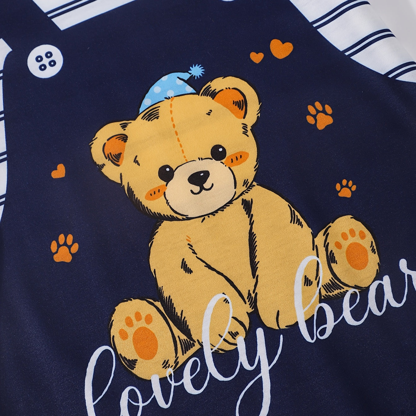 Cute Bear Stripe Print Short Sleeve Baby Jumpsuit