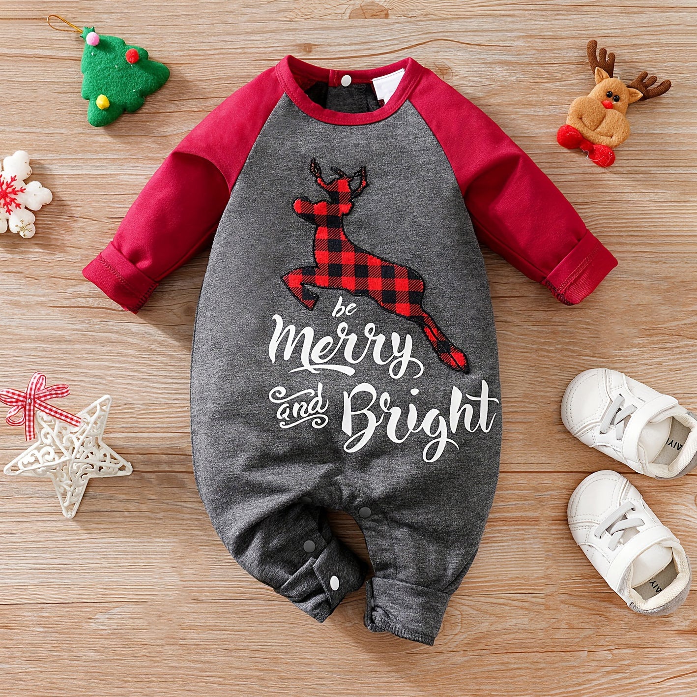 Stylish Merry Bright Printed Long Sleeve Baby Jumpsuit