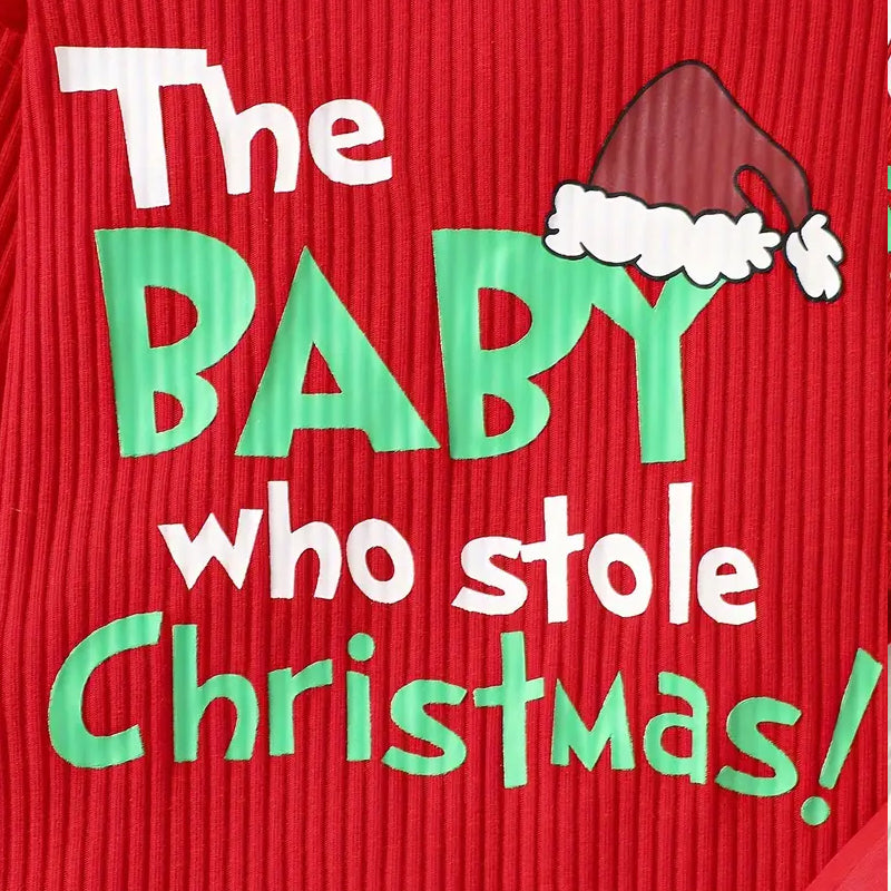 3PCS The Baby Who Stole Christmas Letter Santa Printed Baby Set