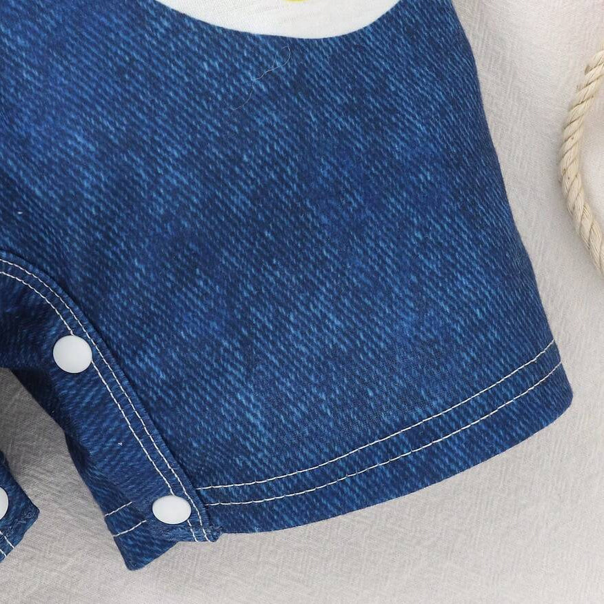 Stylish Shark Stripe Print Short Sleeve Baby Jumpsuit