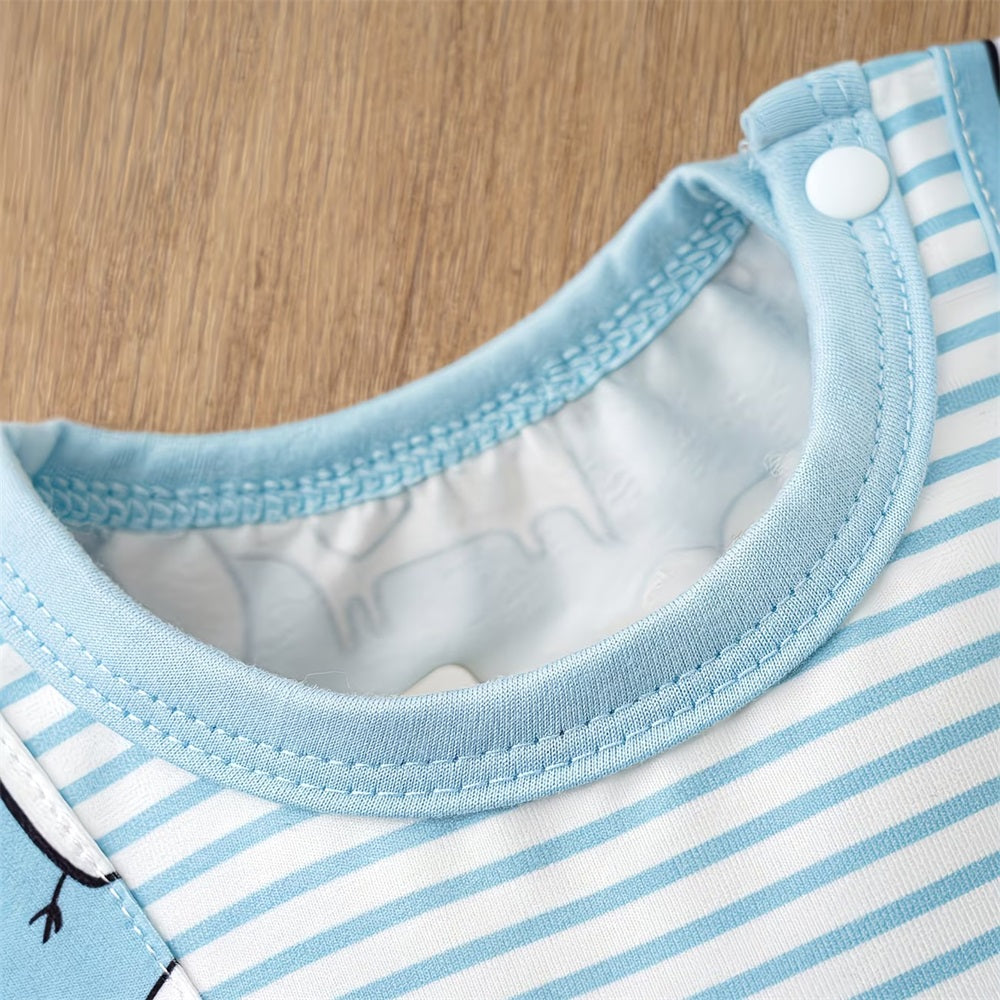 Summer Elephant Printed Striped Short Sleeve Baby Jumpsuit