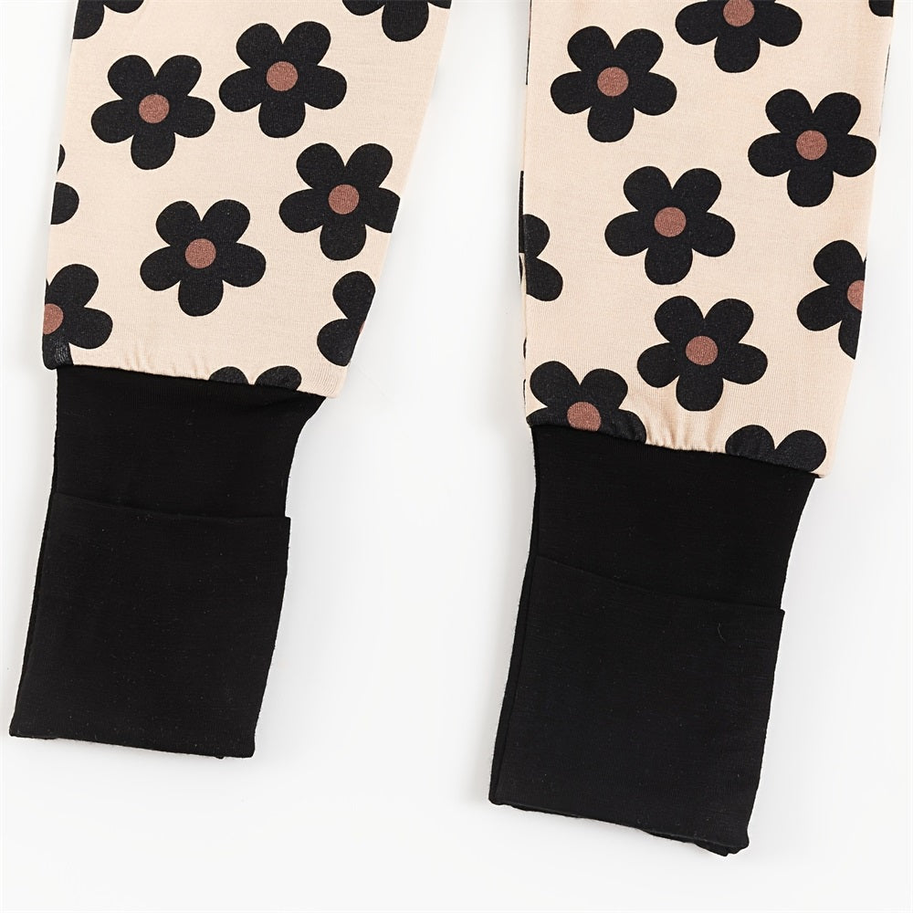 Cute Floral Print Long Sleeve Zipper Baby Jumpsuit