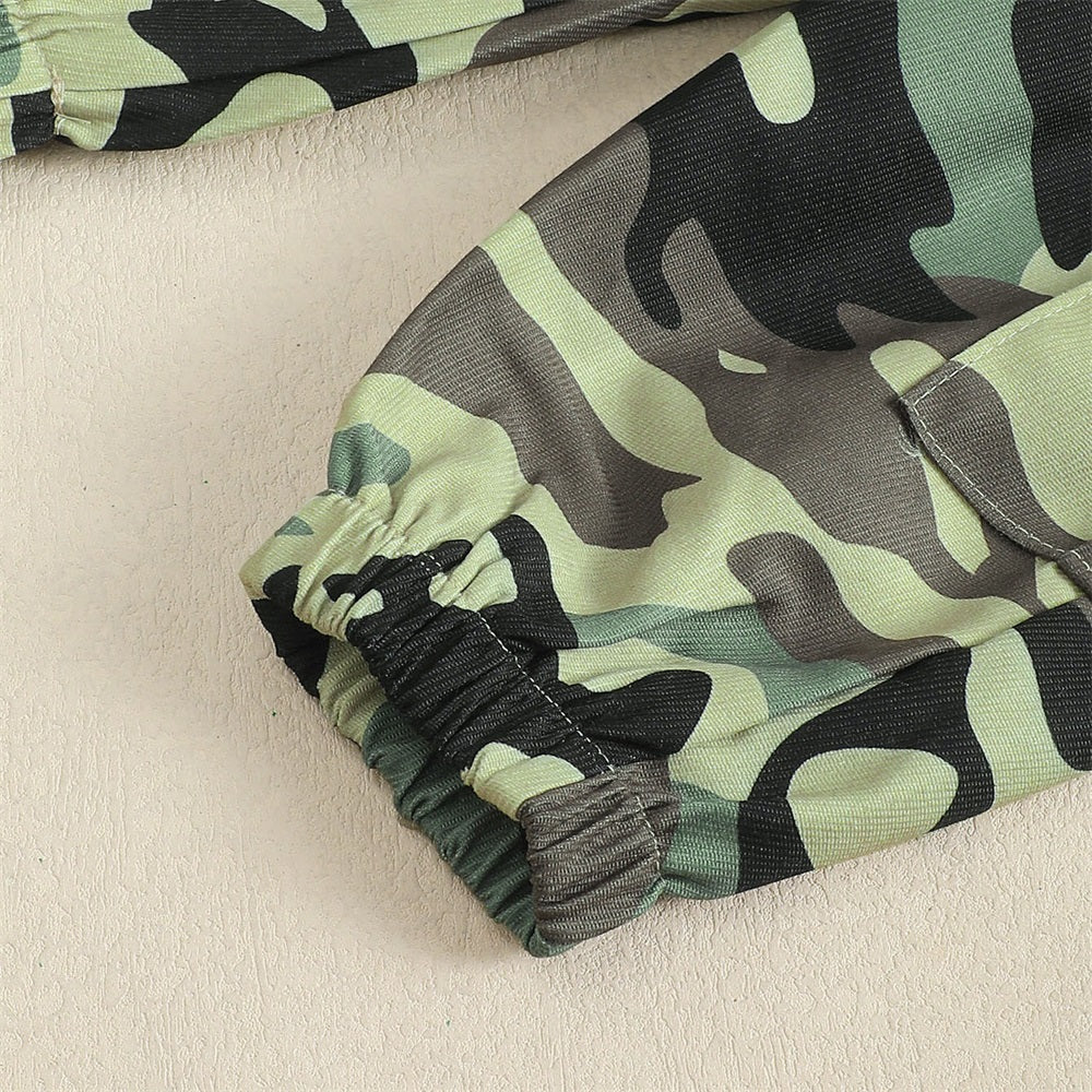 2PCS Mama's Boy Letter Print Camouflage Baby Hooded Set