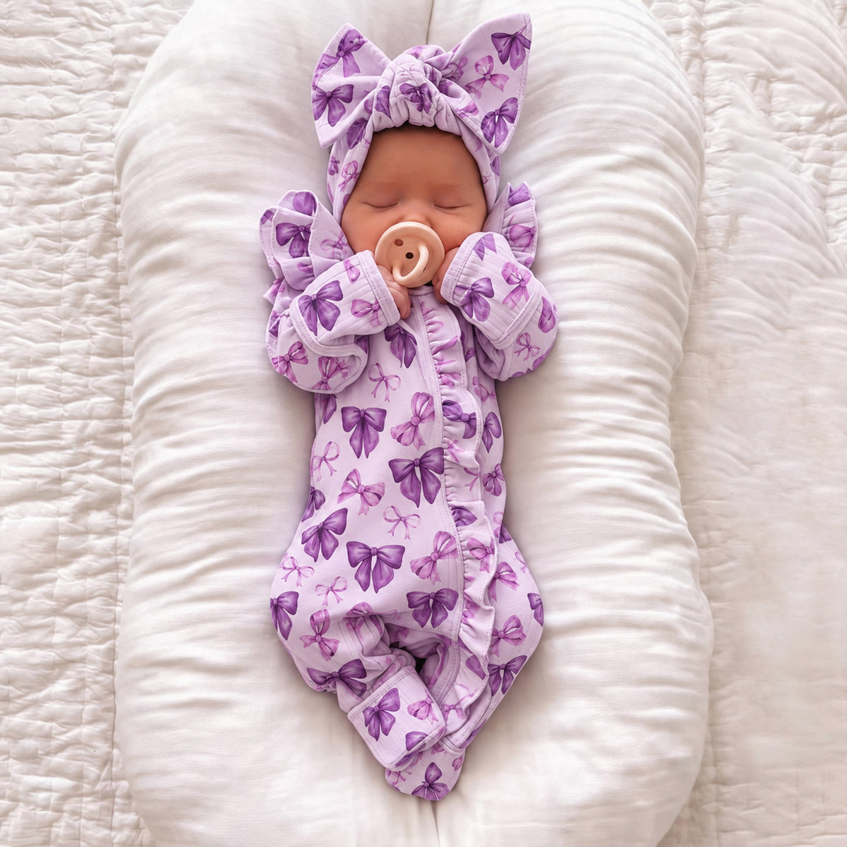 2PCS Dreamy Butterfly Bow Print Long Sleeve Baby Zipper Jumpsuit