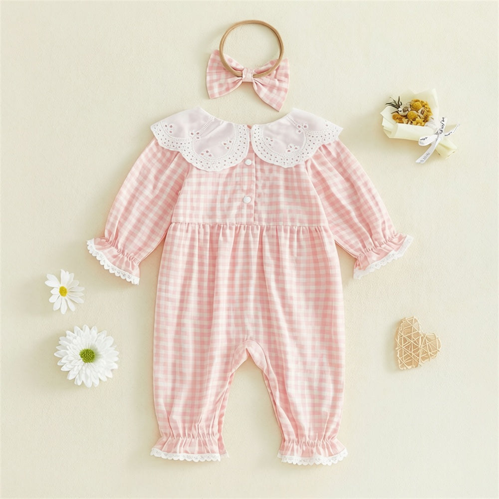 2PCS Gorgeous Plaid Print Long Sleeve Baby Jumpsuit