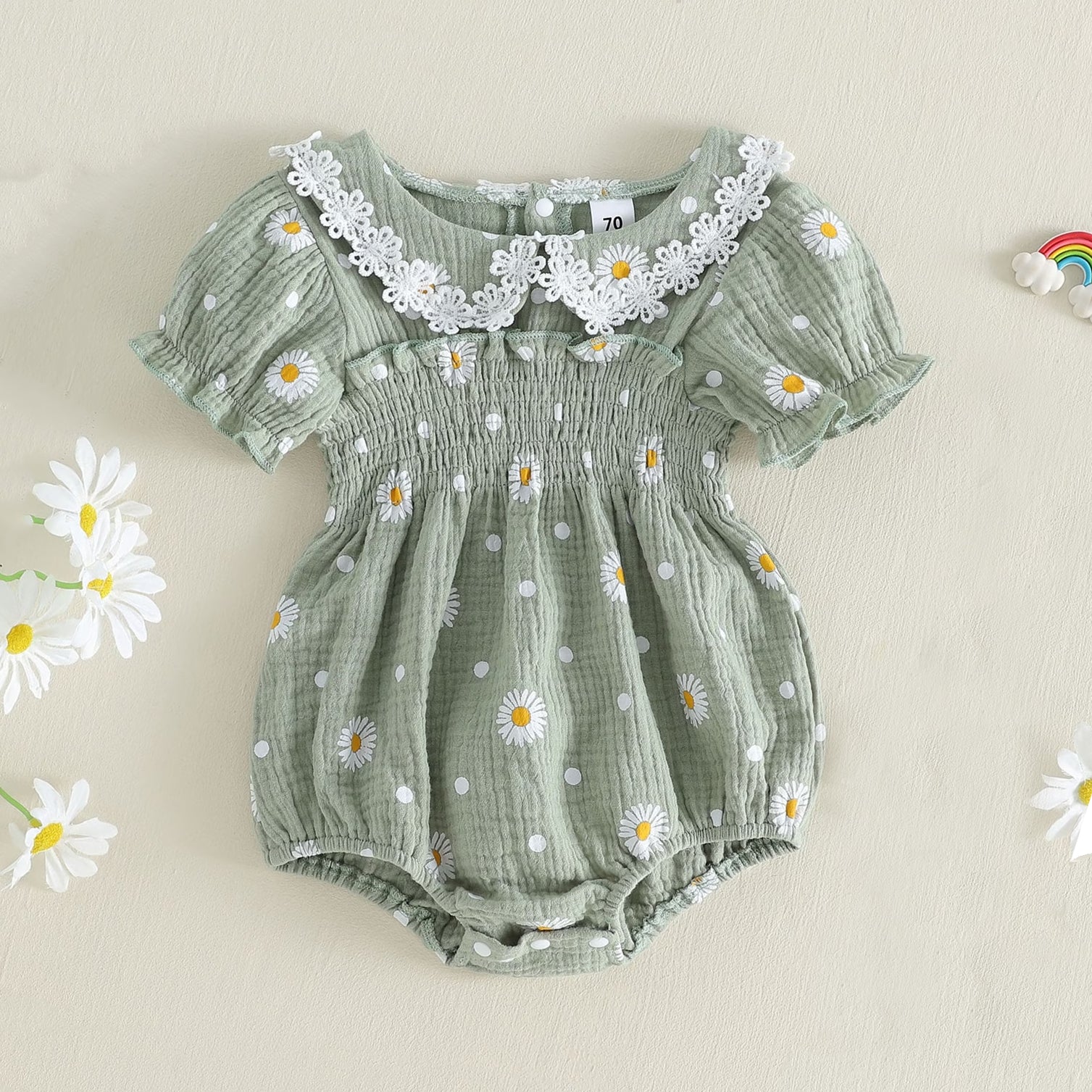Graceful Daisy Printed Short Sleeve Baby Romper