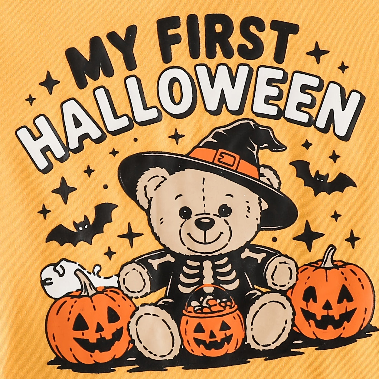 3PCS Spooky My First Halloween Ghost Printed Long Sleeve Baby Set