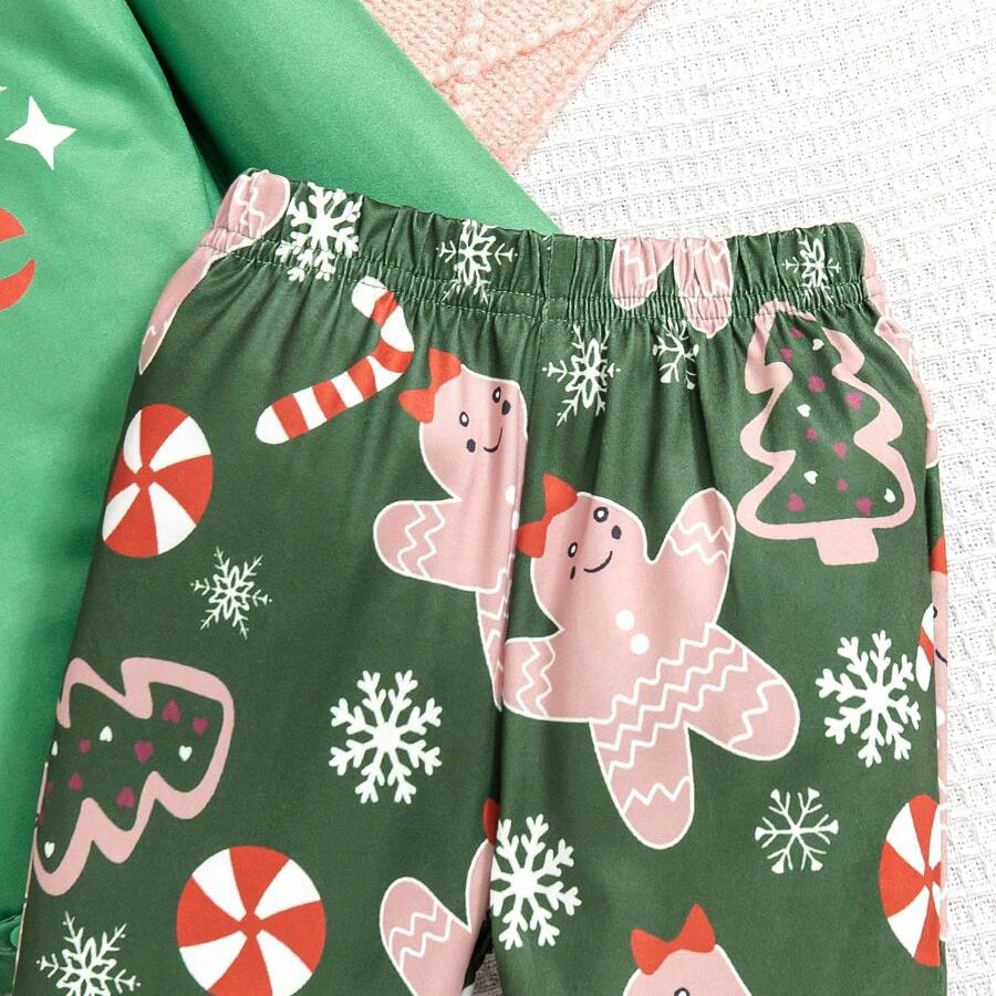 3PCS Candy Cane Cutie Letter Christmas Gingerbread Printed Baby Set